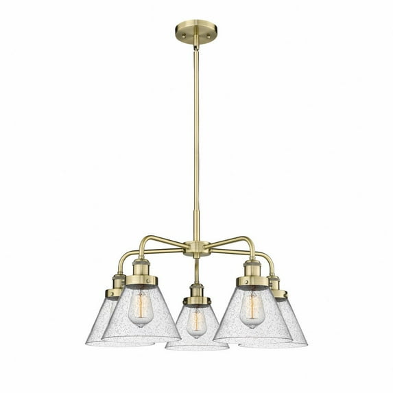 Innovations Lighting Cone - 5 Light 26" Stem Hung Chandelier Antique Brass/Seedy