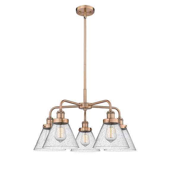 Innovations Lighting Cone - 5 Light 26" Stem Hung Chandelier Antique Copper/Seedy