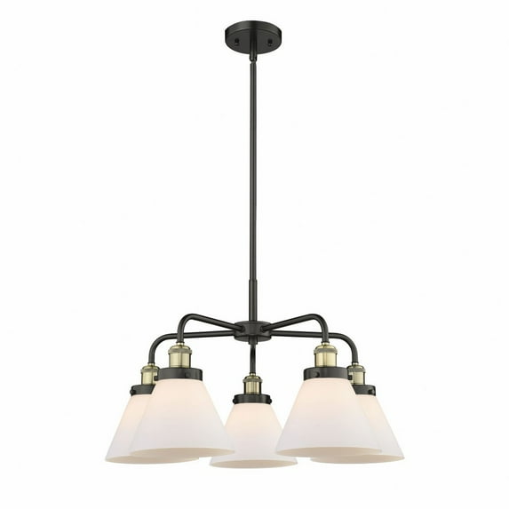 Innovations Lighting Cone - 5 Light 26" Stem Hung Chandelier Matte White/Black Antique Brass