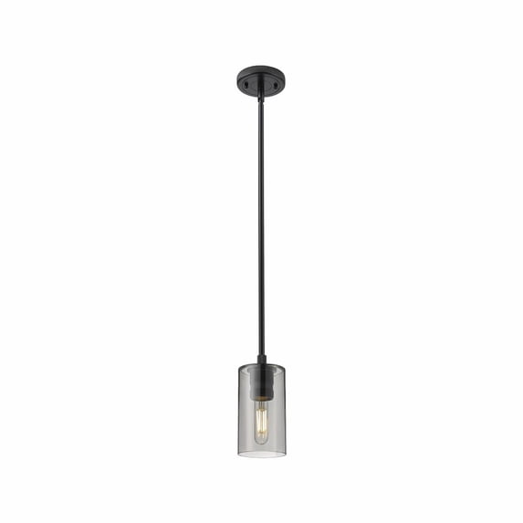 Innovations Lighting Crown Point - 1 Light 7" Stem Hung Pendant Matte Black/Plated Smoke