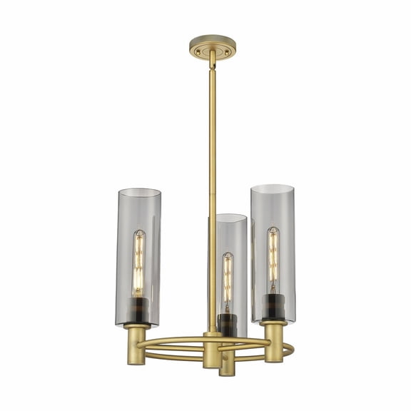 Innovations Lighting  Crown Point - 3 Light 12" Stem Hung Pendant Brushed Brass/Plated Smoke