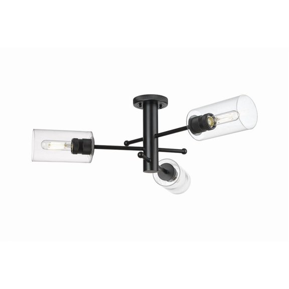 434-3F-BK-G434-7CL Innovations Lighting Crown Point - 3 Light Flush Mount-10.13 Inch Tall and 29.38 Inch Wide-Matte Black Finish-Clear Glass Color