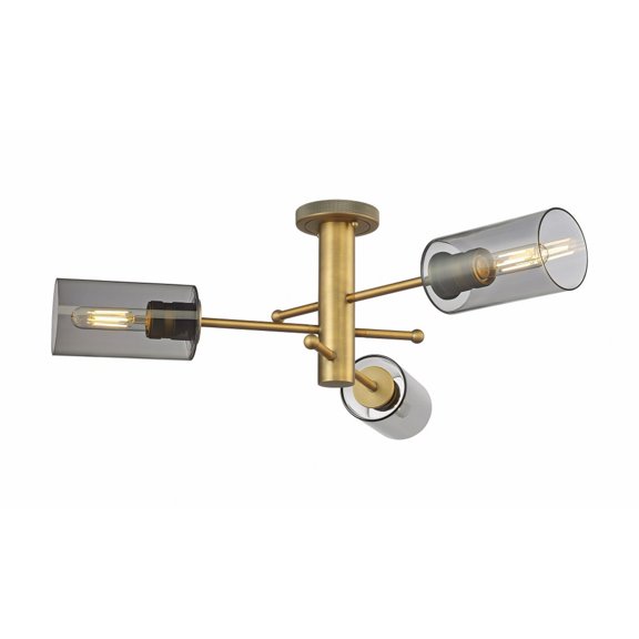 434-3F-BB-G434-7SM Innovations Lighting Crown Point - 3 Light Flush Mount-10.13 Inch Tall and 29.38 Inch Wide-Brushed Brass Finish-Light Smoke Glass