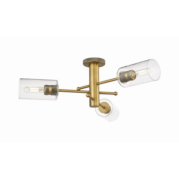 434-3F-BB-G434-7CL Innovations Lighting Crown Point - 3 Light Flush Mount-10.13 Inch Tall and 29.38 Inch Wide-Brushed Brass Finish-Clear Glass Color