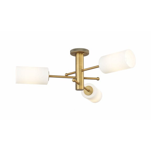 434-3F-BB-G434-7WH Innovations Lighting Crown Point - 3 Light Flush Mount-10.13 Inch Tall and 29.38 Inch Wide-Brushed Brass Finish-Matte White Glass