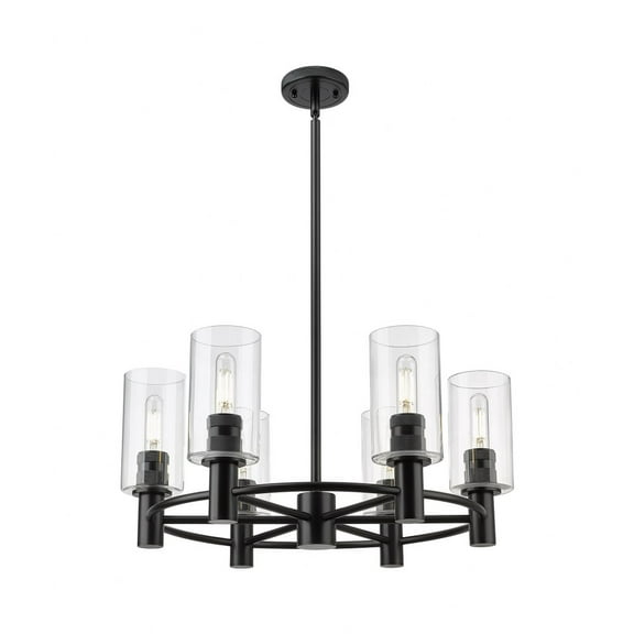 434-6CR-BK-G434-7CL Innovations Lighting Crown Point - 6 Light Stem Hung Chandelier-10.38 Inch Tall and 24 Inch Wide-Matte Black Finish-Clear Glass