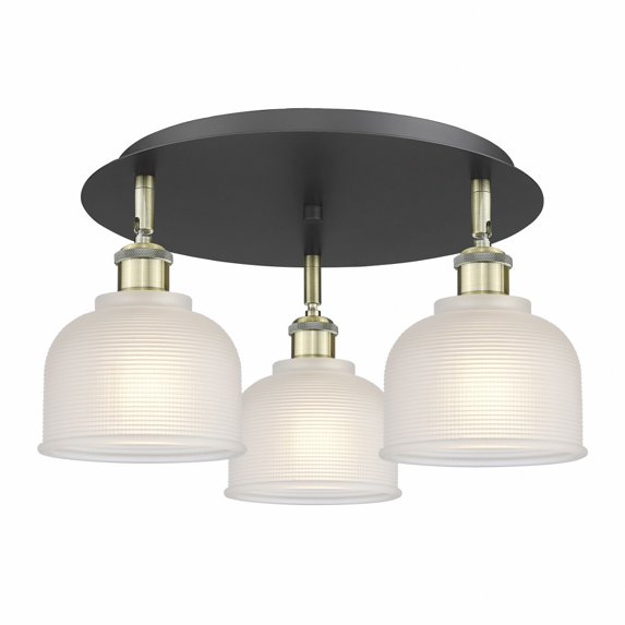 Innovations Lighting Dayton - 3 Light 17" Flush Mount Black Antique Brass/White