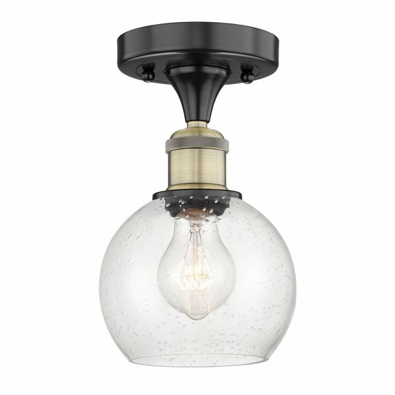 Innovations Lighting Edison Athens - 1 Light 6" Semi-Flush Mount Black Antique Brass/Seedy
