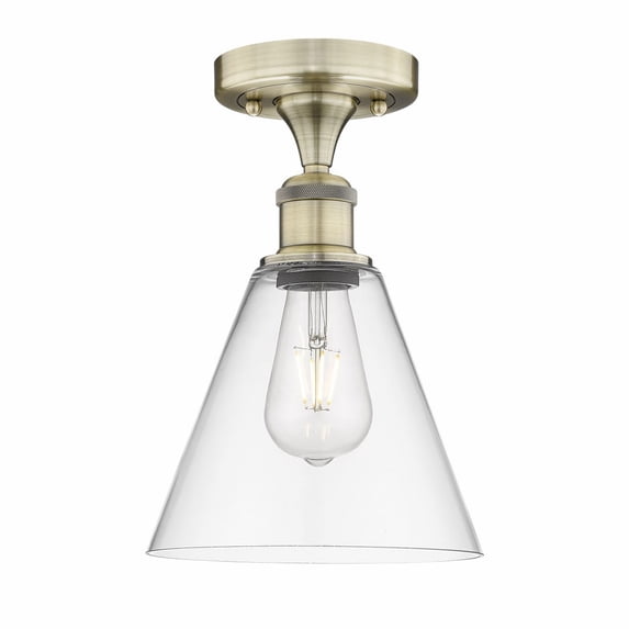 Innovations Lighting Edison Berkshire - 1 Light 8" Semi-Flush Mount Antique Brass/Clear