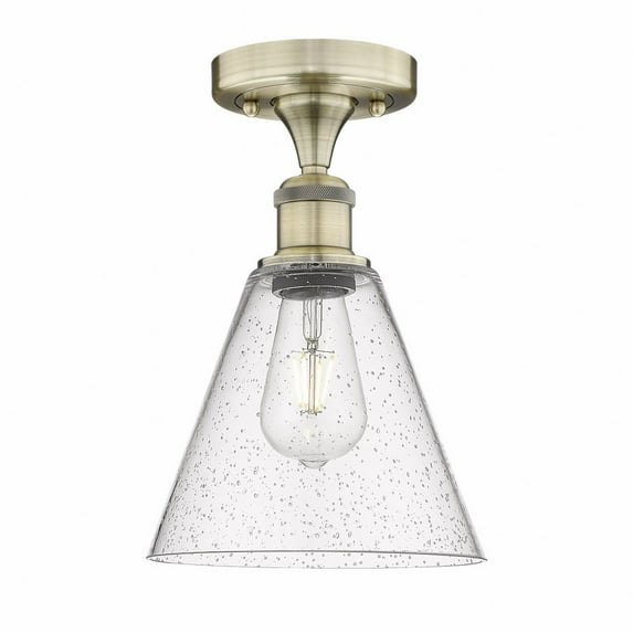 Innovations Lighting Edison Berkshire - 1 Light 8" Semi-Flush Mount Antique Brass/Seedy
