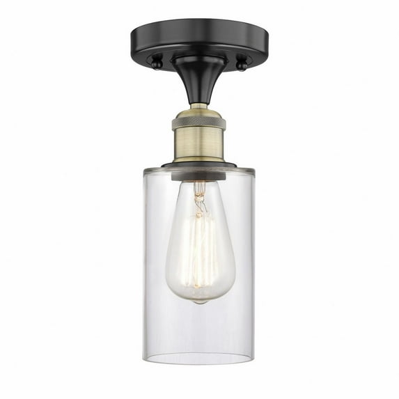Innovations Lighting Edison Clymer - 1 Light 4" Semi-Flush Mount Clear/Black Antique Brass