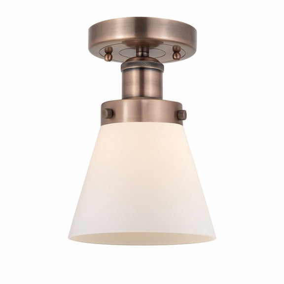 Innovations Lighting  Edison Cone - 1 Light 7" Semi-Flush Mount Antique Copper/Matte White
