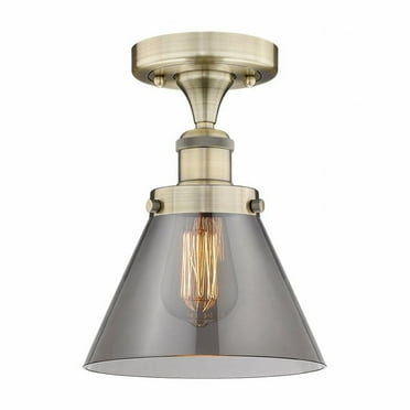 Innovations Lighting  Edison Large Cone - 1 Light 7" Semi-Flush Mount Antique Brass/Plated Smoke
