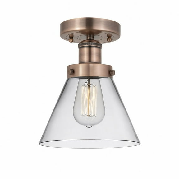 Innovations Lighting  Edison Large Cone - 1 Light 7" Semi-Flush Mount Clear/Antique Copper