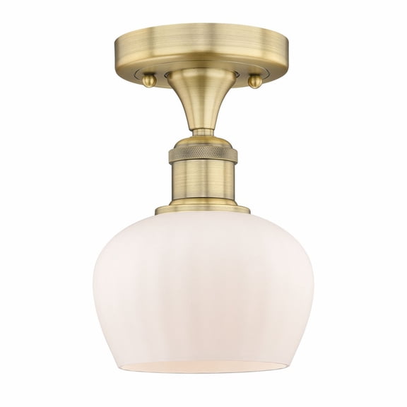 Innovations Lighting Fenton - 1 Light 7" Semi-Flush Mount Brushed Brass/Matte White