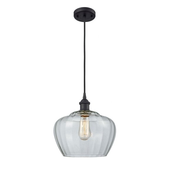 516-1P-BK-G92-L Innovations Lighting Fenton - 1 Light Cord Hung Mini Pendant In Industrial Style-11 Inches Tall and 11 Inches Wide-Matte Black