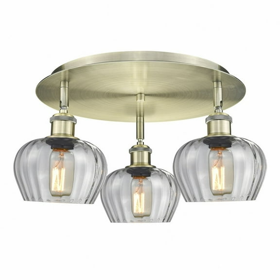 Innovations Lighting  Fenton - 3 Light 18" Flush Mount Antique Brass/Clear