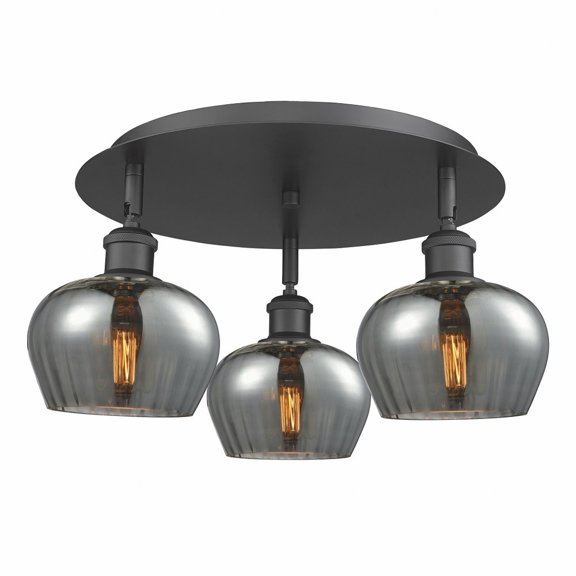 516-3C-BK-G93-Innovations Lighting-Fenton - 3 Light Flush Mount In Art Deco Style-8 Inches Tall and 18.25 Inches Wide-Matte Black Finish-Plated Smoke
