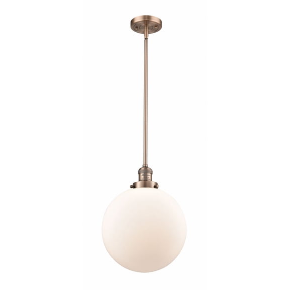 Innovations Lighting  Franklin Restoration Beacon - 1 Light 12" Stem Hung Mini Pendant Antique Copper/Matte White