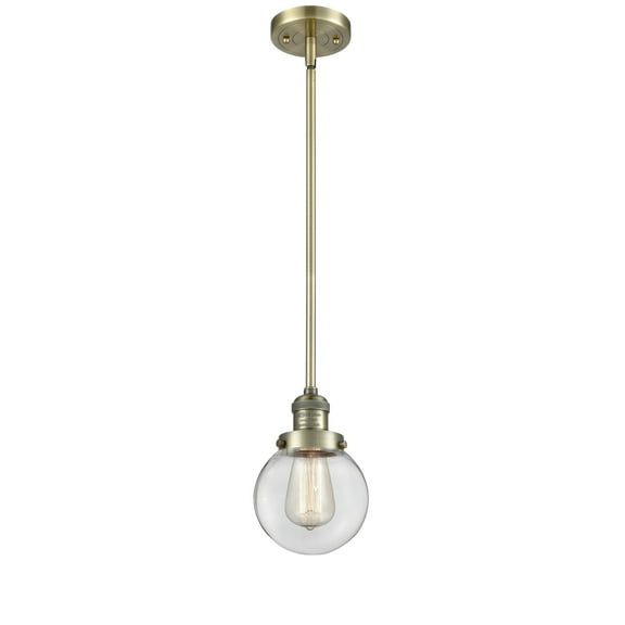 Innovations Lighting  Franklin Restoration Beacon 1 Light 6" Stem Hung Mini Pendant Antique Brass/Clear