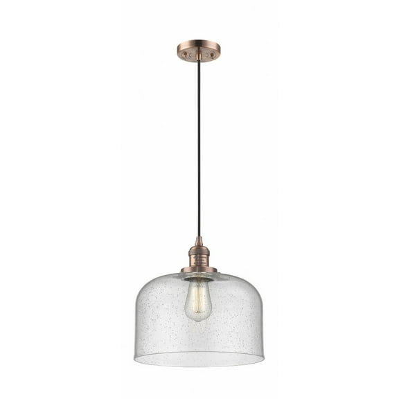 201C-AC-G74-L-Innovations Lighting-Bell - 1 Light Cord Hung Mini Pendant In Industrial Style-8 Inches Tall and 12 Inches Wide-Antique Copper