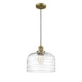 thumbnail image 1 of Innovations Lighting  Franklin Restoration Bell - 1 Light 12" Cord Hung Mini Pendant Brushed Brass/Clear Deco Swirl, 1 of 5