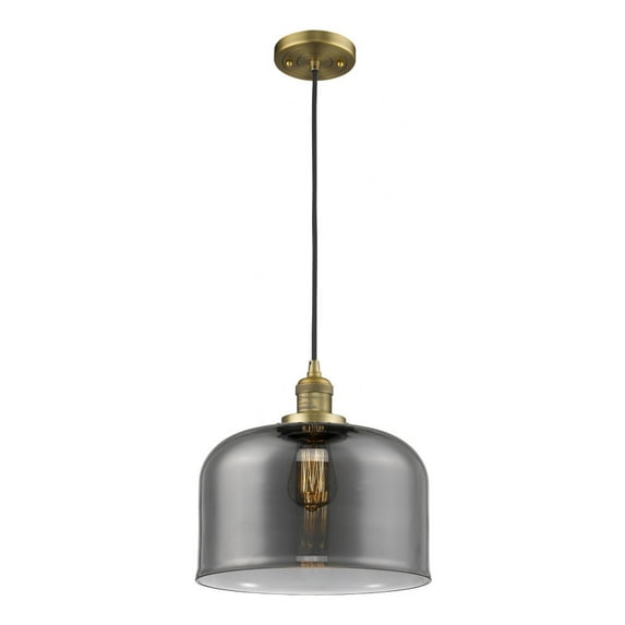 Innovations Lighting Franklin Restoration Bell - 1 Light 12" Cord Hung Mini Pendant Brushed Brass/Plated Smoke