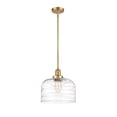 thumbnail image 1 of Innovations Lighting  Franklin Restoration Bell - 1 Light 12" Stem Hung Mini Pendant Satin Gold/Clear Deco Swirl, 1 of 5