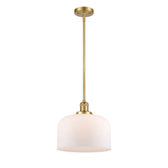 Innovations Lighting Franklin Restoration Bell - 1 Light 12" Stem Hung Mini Pendant Satin Gold/Matte White