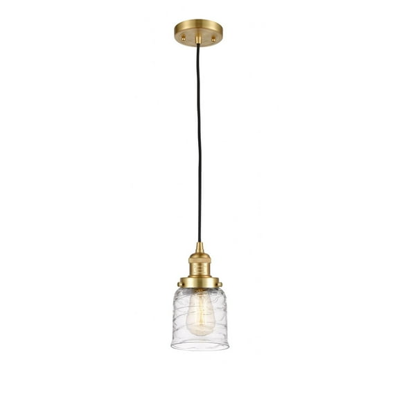 201C-SG-G513-Innovations Lighting-Bell - 1 Light Cord Hung Mini Pendant In Industrial Style-10 Inches Tall and 5 Inches Wide-Satin Gold Finish-Deco