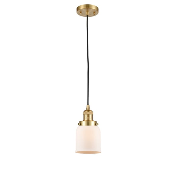201C-SG-G51 Innovations Lighting Bell - 1 Light Cord Hung Mini Pendant In Industrial Style-10 Inches Tall and 5 Inches Wide-Satin Gold Finish-Matte