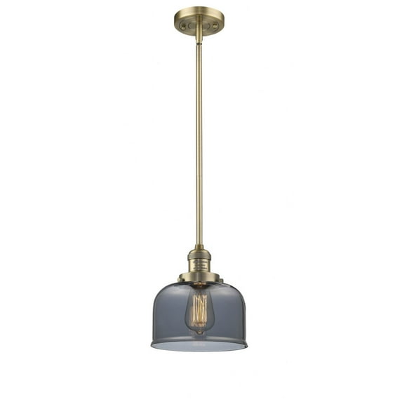 Innovations Lighting Franklin Restoration Bell - 1 Light 8" Stem Hung Mini Pendant Brushed Brass/Plated Smoke