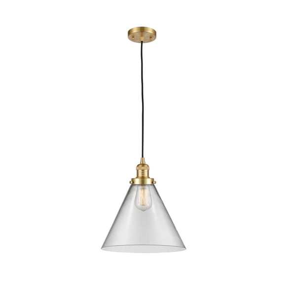 Innovations Lighting  Franklin Restoration Cone - 1 Light 12" Cord Hung Mini Pendant Clear/Satin Gold