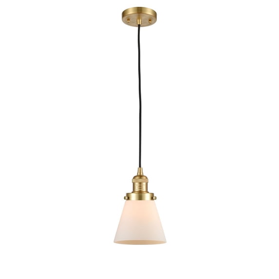 201C-SG-G61 Innovations Lighting Cone - 1 Light Cord Hung Mini Pendant In Industrial Style-8 Inches Tall and 6 Inches Wide-Satin Gold Finish-Matte