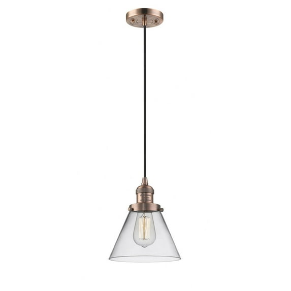 Innovations Lighting Franklin Restoration Cone - 1 Light 8" Cord Hung Mini Pendant Clear/Antique Copper