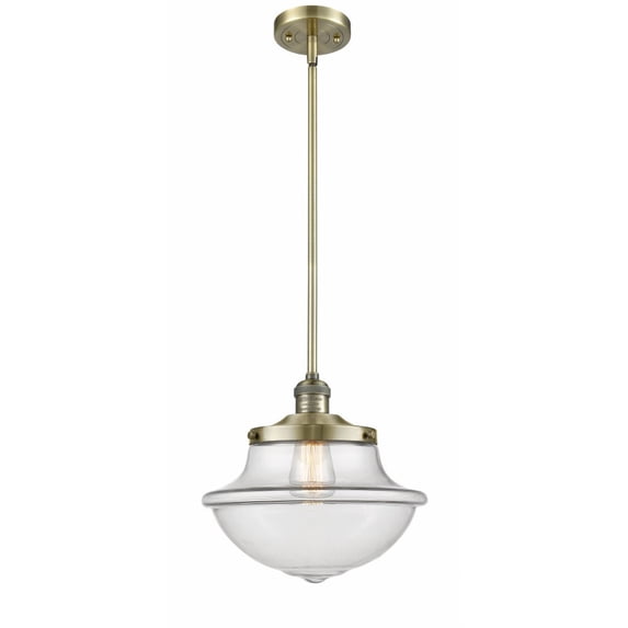 Innovations Lighting Franklin Restoration Oxford - 1 Light 12" Stem Hung Mini Pendant Antique Brass/Clear