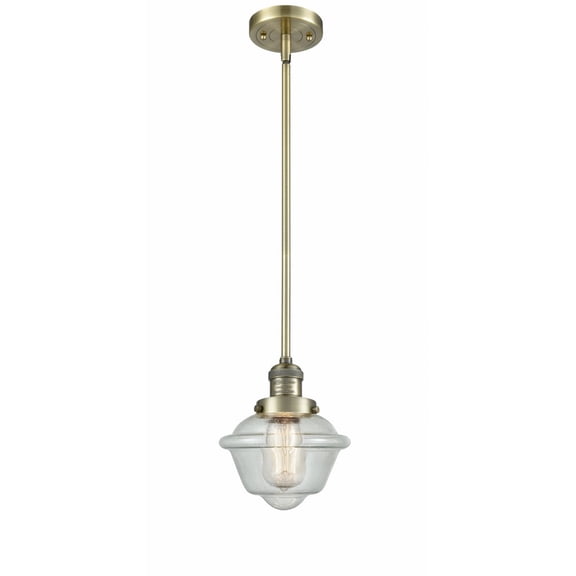 Innovations Lighting  Franklin Restoration Oxford - 1 Light 8" Stem Hung Mini Pendant Antique Brass/Seedy