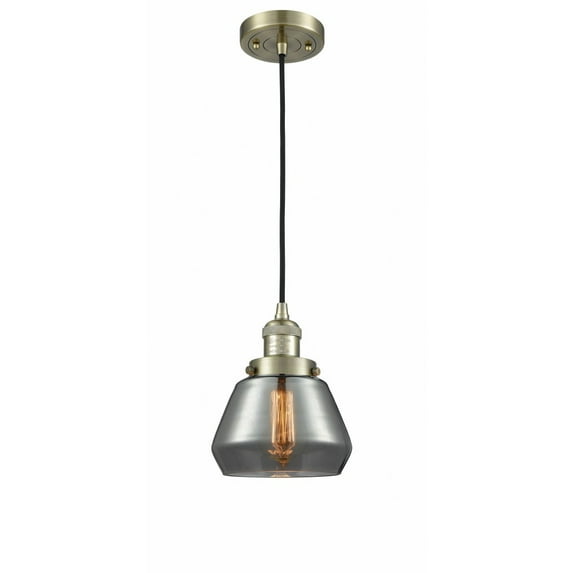 Innovations Lighting Fulton - 1 Light 7" Cord Hung Mini Pendant Antique Brass/Plated Smoke