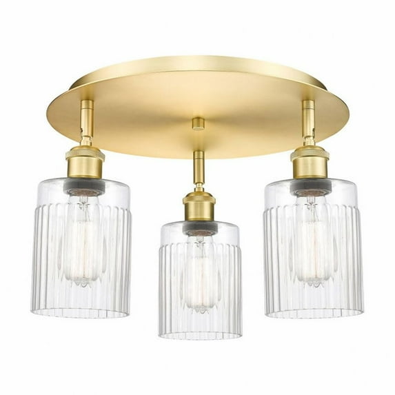 516-3C-SG-G342 Innovations Lighting Hadley - 3 Light Flush Mount In Art Deco Style-9.5 Inches Tall and 16.25 Inches Wide-Satin Gold Finish-Clear Glass