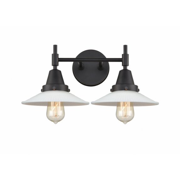 447-2W-BK-G1 Innovations Lighting Halophane - 2 Light Bath Vanity-7.25 Inches Tall and 18 Inches Wide-Matte Black Finish-Matte White Halophane Glass