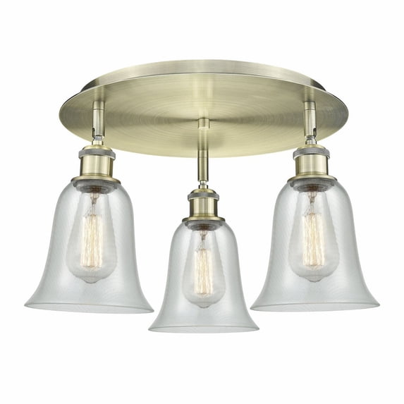 Innovations Lighting Hanover - 3 Light 18" Flush Mount Antique Brass/Fishnet