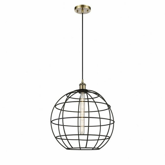 516-1P-AB-CE-16-BK Innovations Lighting Lake Placid - 1 Light Cord Hung Pendant In Industrial Style-17.75 Inches Tall and 16 Inches Wide-Antique Brass