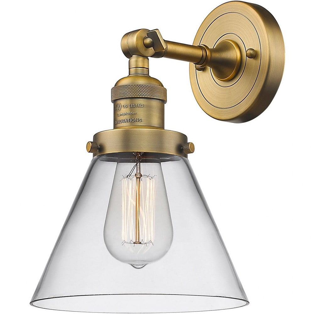 Brushed Brass Adjustable Cone Glass Shade Wall Sconce