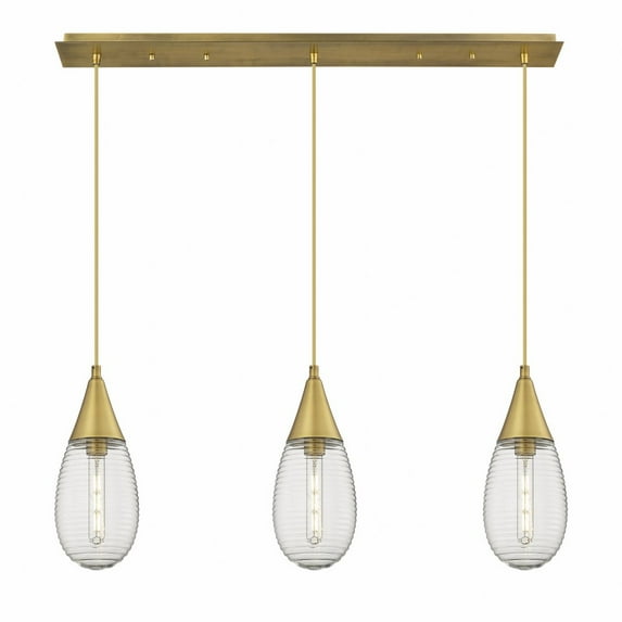 Innovations Lighting Malone - 3 Light 6" Cord Hung Linear Pendant Striped Clear/Brushed Brass