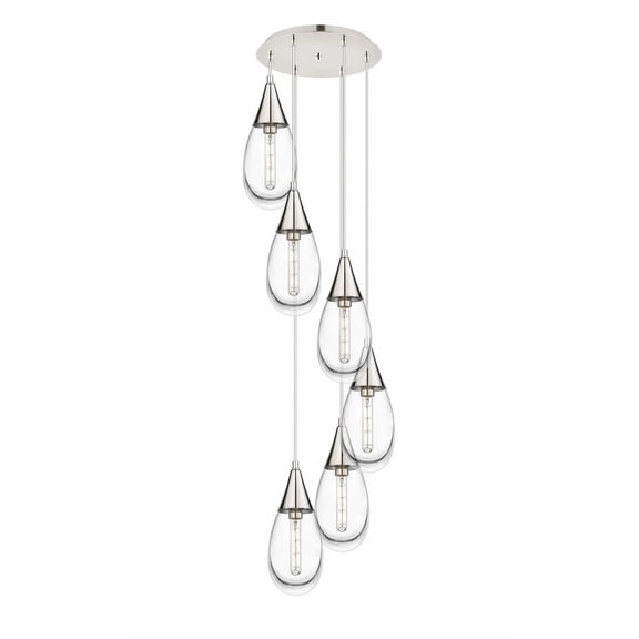 Innovations Lighting Malone - 6 Light 6" Cord Hung Multi Pendant - 14" Canopy Clear/Polished Nickel
