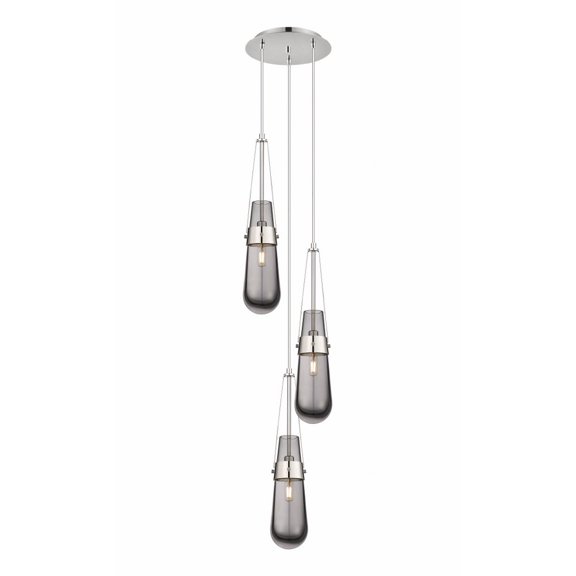 Innovations Lighting  Milan - 3 Light 4" Cord Hung Multi Pendant - 10" Canopy Polished Nickel/Light Smoke