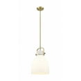 thumbnail image 1 of Innovations Lighting  Newton Bell - 1 Light 10" Stem Hung Pendant Brushed Brass/Matte White, 1 of 5
