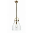 thumbnail image 1 of Innovations Lighting  Newton Bell - 1 Light 10" Stem Hung Pendant Clear/Brushed Brass, 1 of 5