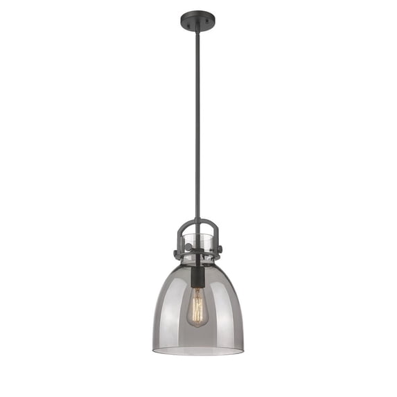 Innovations Lighting Newton Bell - 1 Light 10" Stem Hung Pendant Matte Black/Plated Smoke
