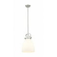 thumbnail image 1 of Innovations Lighting  Newton Bell - 1 Light 10" Stem Hung Pendant Satin Nickel/Matte White, 1 of 3